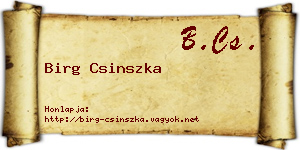 Birg Csinszka névjegykártya